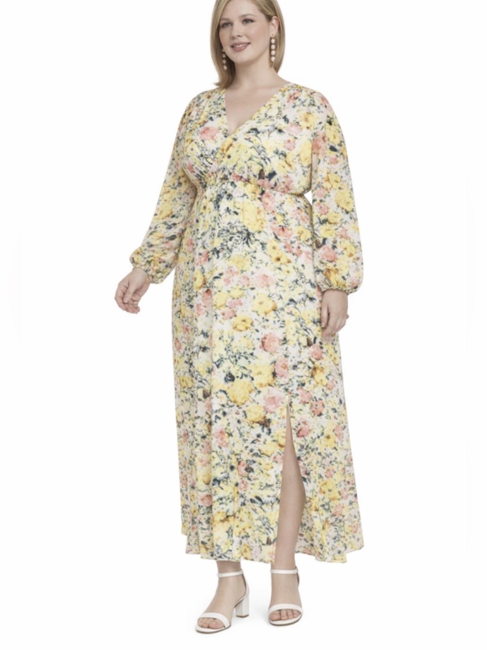 INC White Floral Chiffon Slitted Wrap Cruise Brunch Church Summer Maxi Dress. 2X - Picture 2 of 13